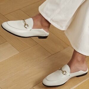Gucci Brixton Horsebit Loafers White Leather Collapsible Heel 414998 Size 38